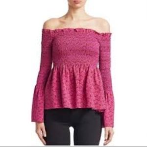 A.L.C. ruched pink silk off the shoulder top SZ 10